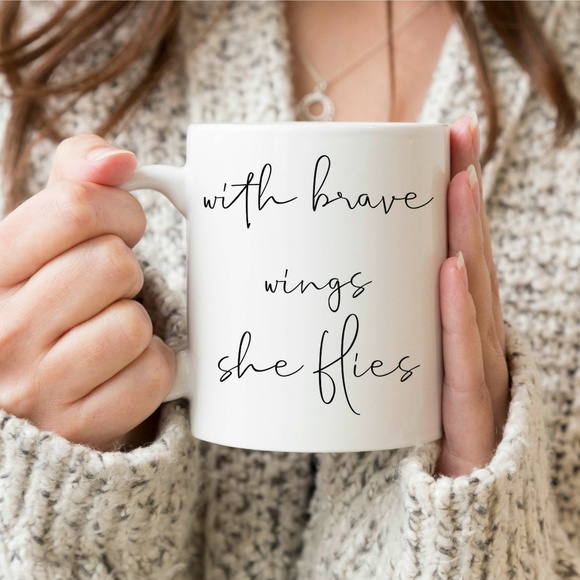 Handmade Other - White Printed Mug - With Brave Wings 11oz.